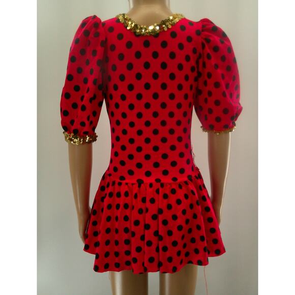 Dance Costume medium Child Red Gallery Jazz Tap Musical Polka Dots Sequin - Picture 6 of 9
